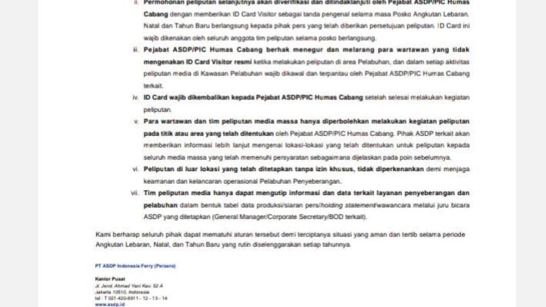 Terkait Surat Edaran Aturan Peliputan, Ini Penjelasan Humas ASDP Cabang Ketapang