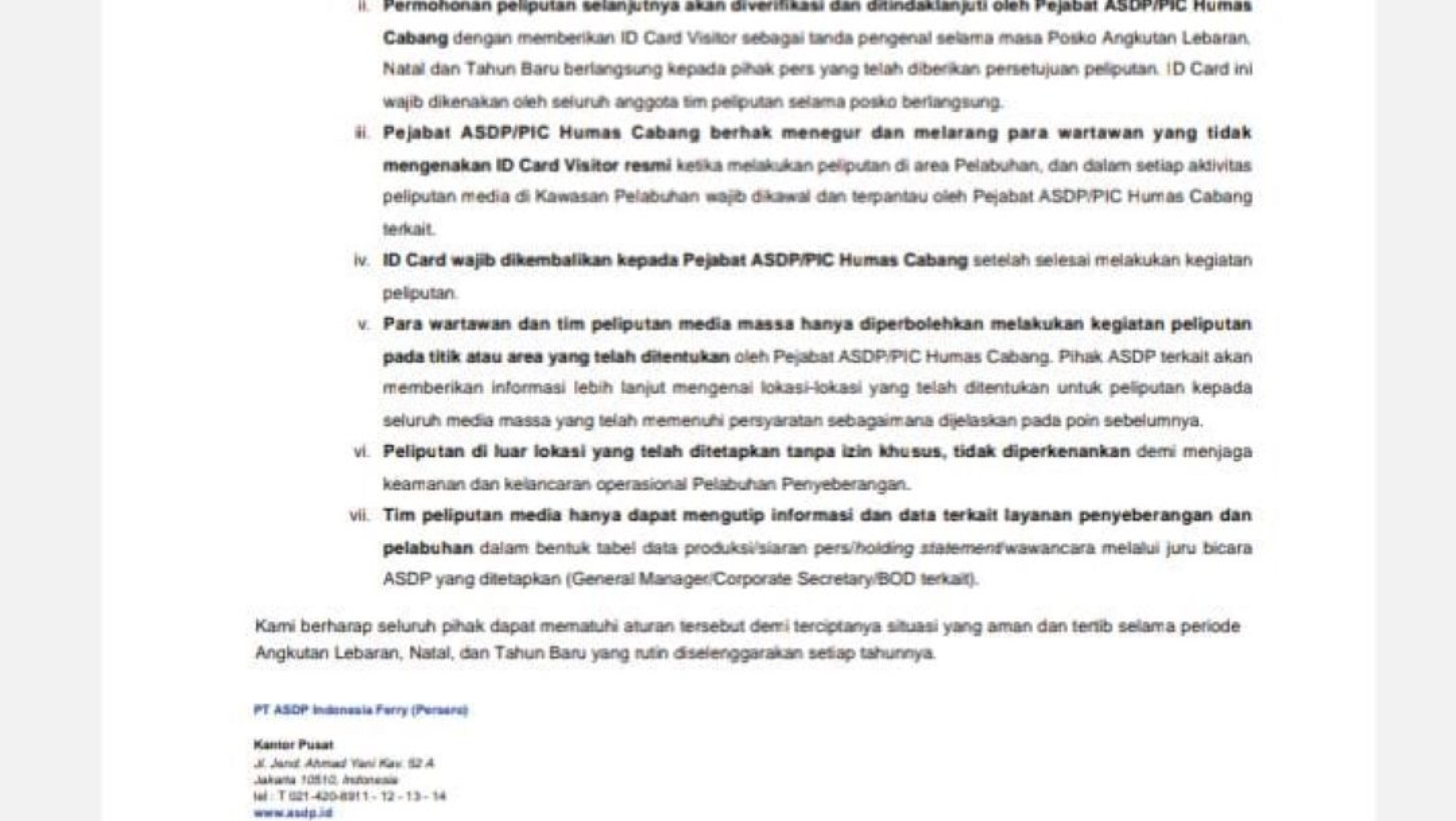 Terkait Surat Edaran Aturan Peliputan, Ini Penjelasan Humas ASDP Cabang Ketapang