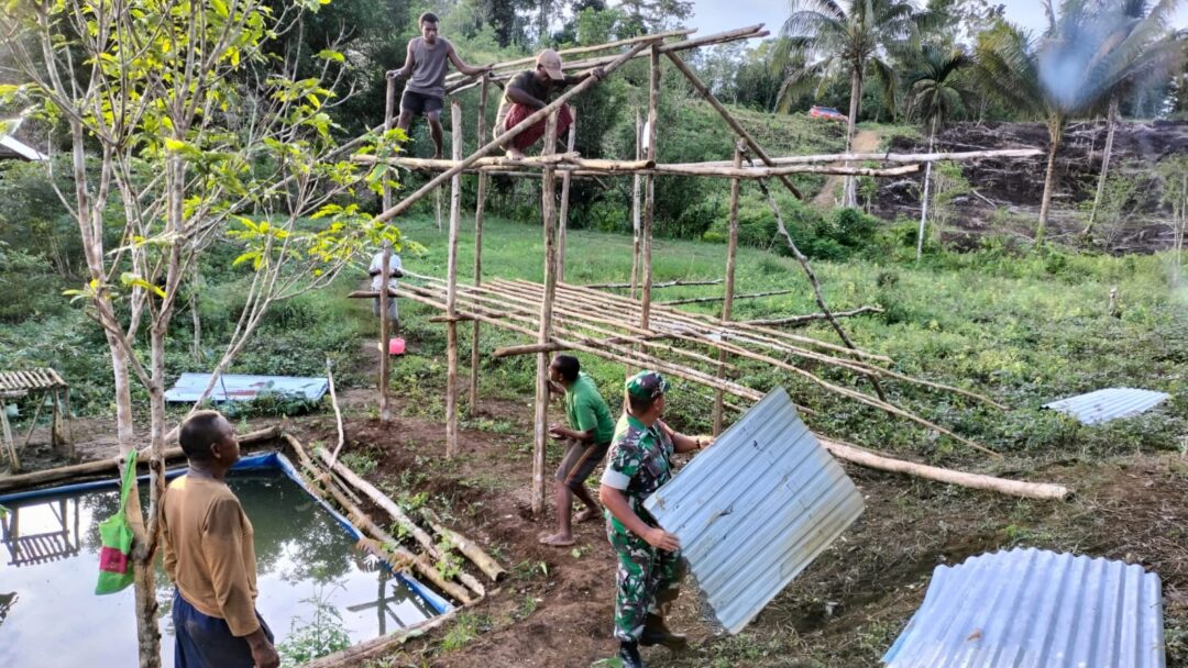 Bukti Kemanunggalan, Babinsa Bantu Petani Bangun Pondok
