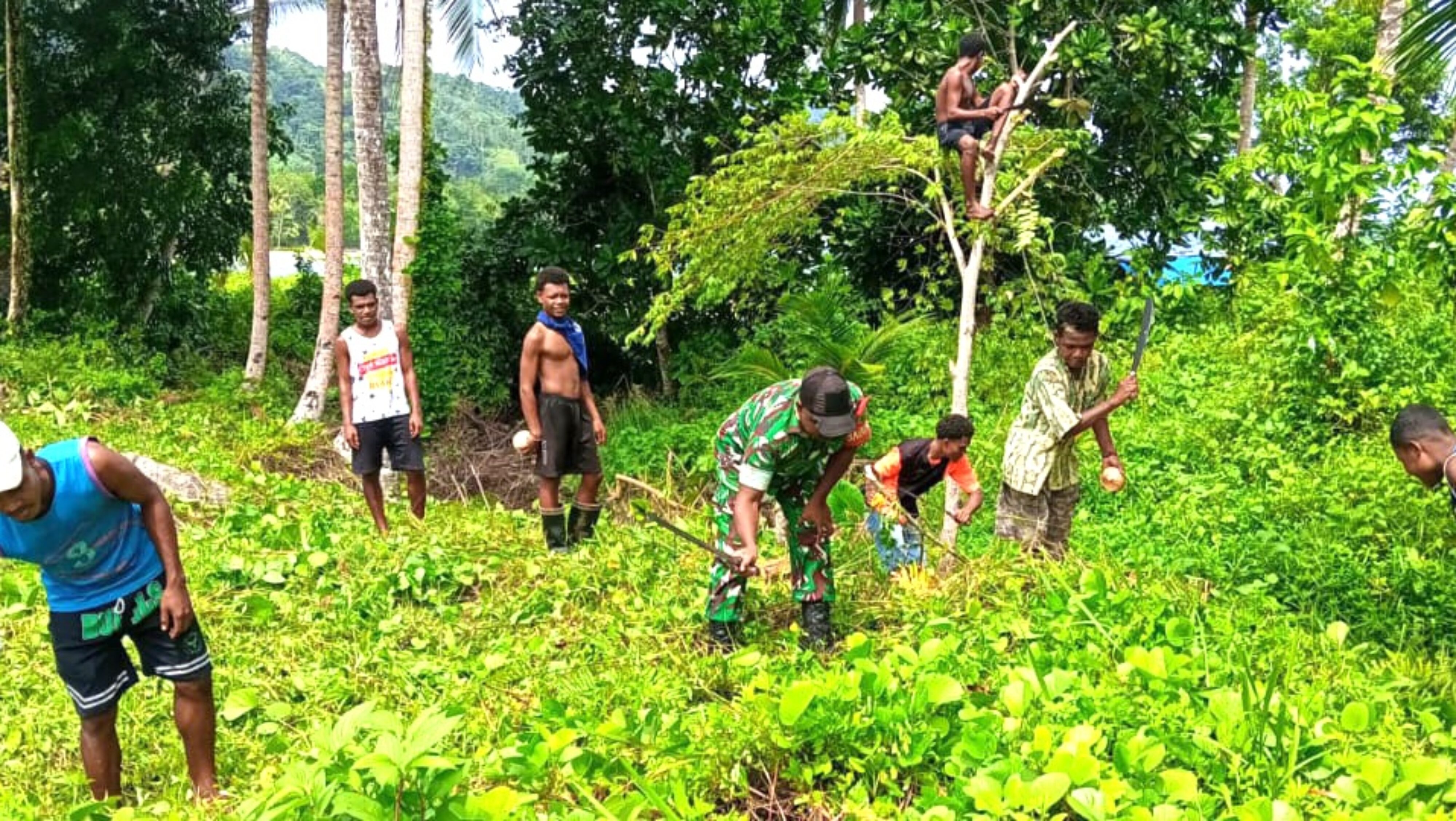 Babinsa Posramil Warsa Bantu Warga Bersihkan Lahan Pertanian