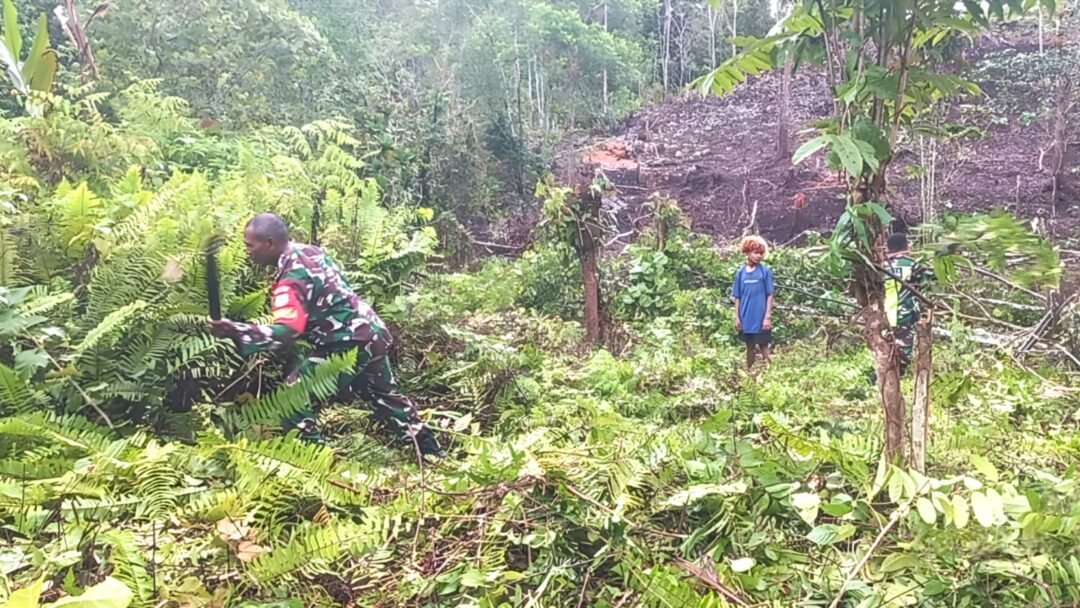 Dorong Peningkatan Ekonomi, Babinsa Biak Barat Bantu Warga Buka Lahan Pertanian