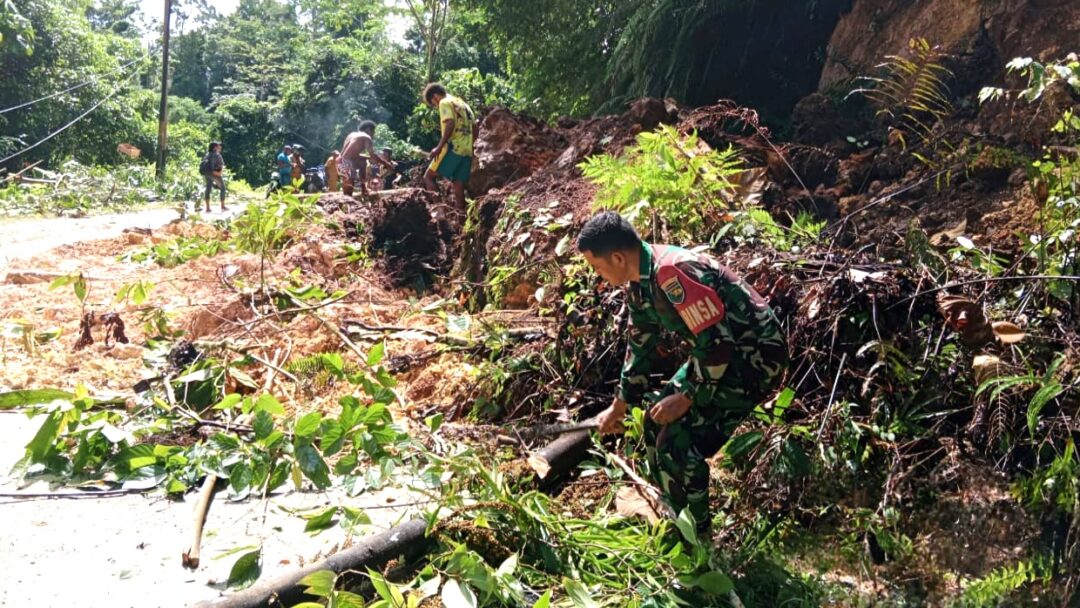 Sigap dan Tanggap, Babinsa Bersama Warga Bersihkan Pohon Tumbang Tutupi Akses Jalan