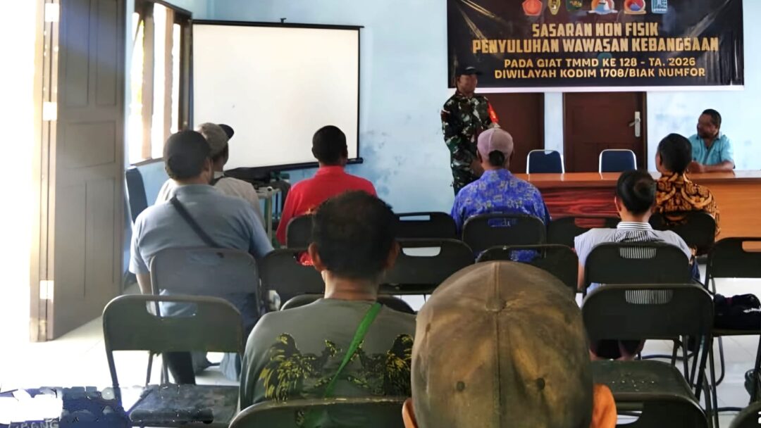 Satgas TMMD Kodim 1708/BN Perkuat Nasionalisme Warga Sansundi Lewat Penyuluhan Wasbang