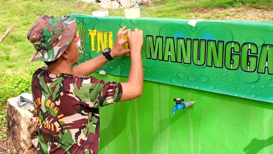 Satgas TMMD Ke-128 Kodim 1708/BN Percantik Fasilitas Sumur Bor di Kampung Sansundi
