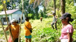 Babinsa Numfor Gotong-Royong Bersama Warga Bersihkan Halaman Rumah