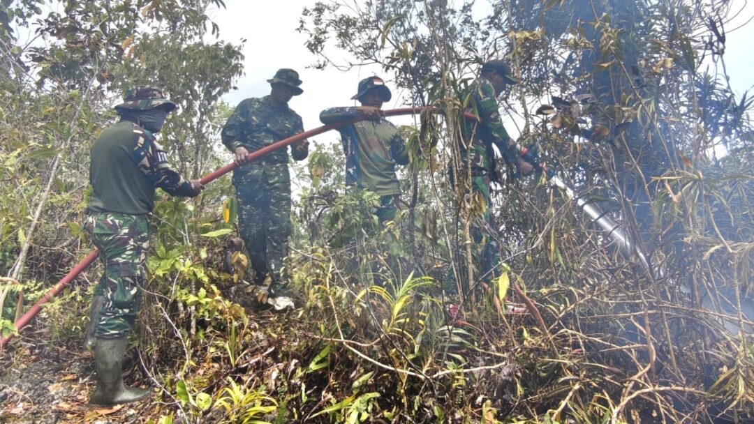 Kodim 1708/BN Bersama Tim Gabungan Padamkan Kebakaran Hutan di Kampung Mandouw