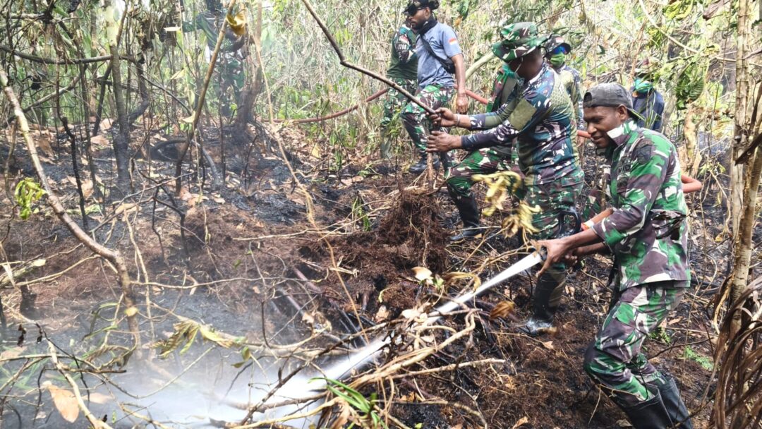 Personel Kodim 1708/BN dan Tim Gabungan Kembali Padamkan Kebakaran Hutan di Biak