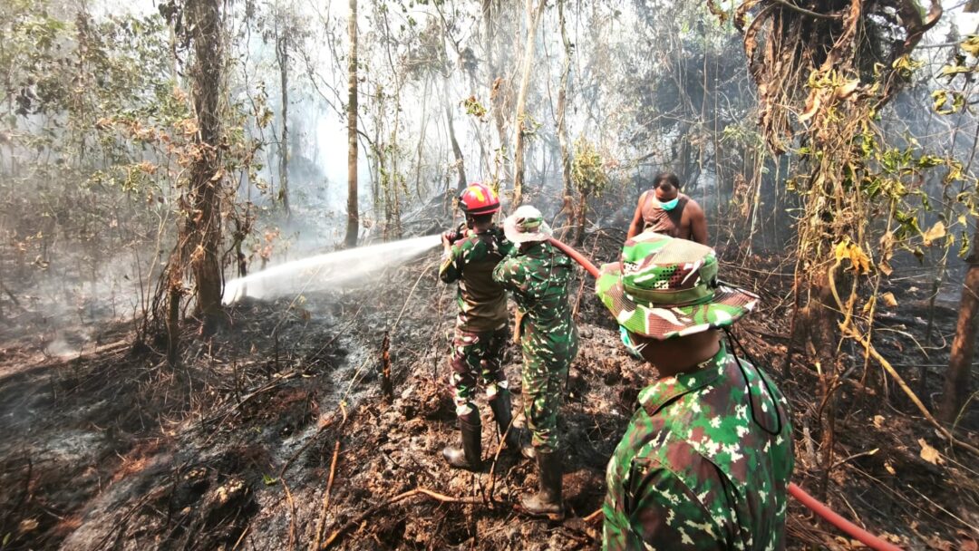 Kodim 1708/BN Bersama Tim Gabungan Padamkan Kebakaran Hutan di Kampung Urfu